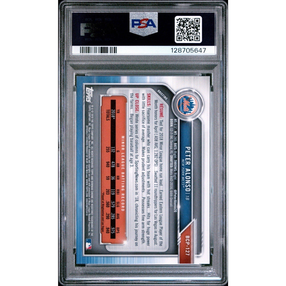2019 Bowman Mega Box Pete Alonso Gold Refractor /50 #127 PSA 9