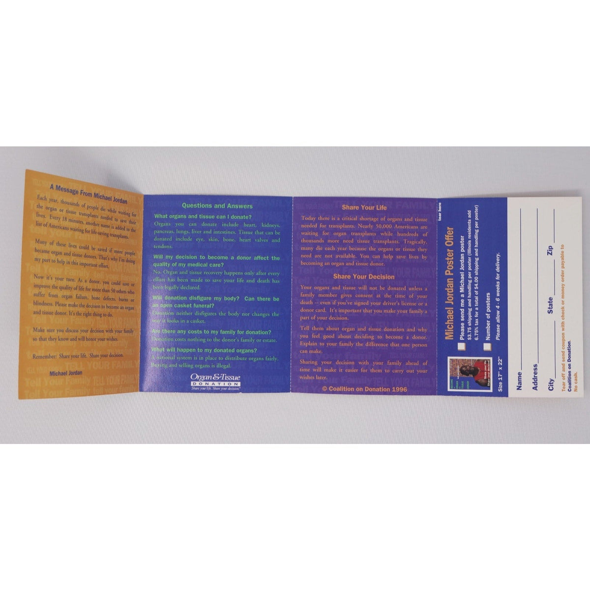 1993 Michael Jordan Chicago Bulls Organ Donor Pamphlet