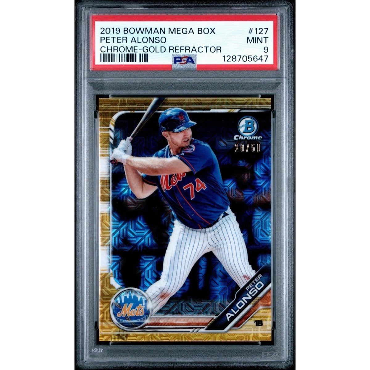 2019 Bowman Mega Box Pete Alonso Gold Refractor /50 #127 PSA 9